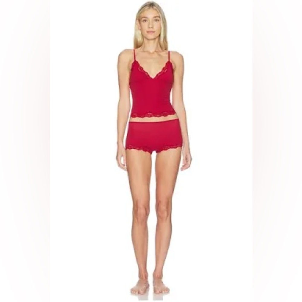 SKIMS Fits Everybody Lace Triangle Cami & Boy Short Set | Brick | M